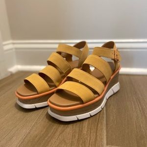 Sorel Mustard Yellow Strappy Wedge Sandals